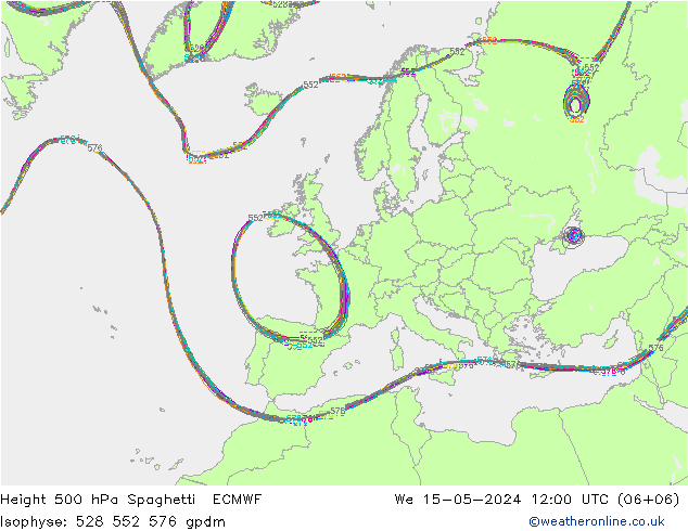 Hoogte 500 hPa Spaghetti ECMWF wo 15.05.2024 12 UTC