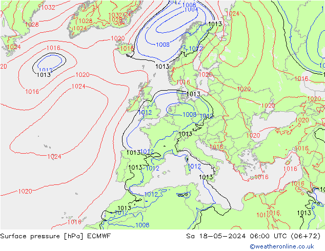 Surface pressure ECMWF Sa 18.05.2024 06 UTC