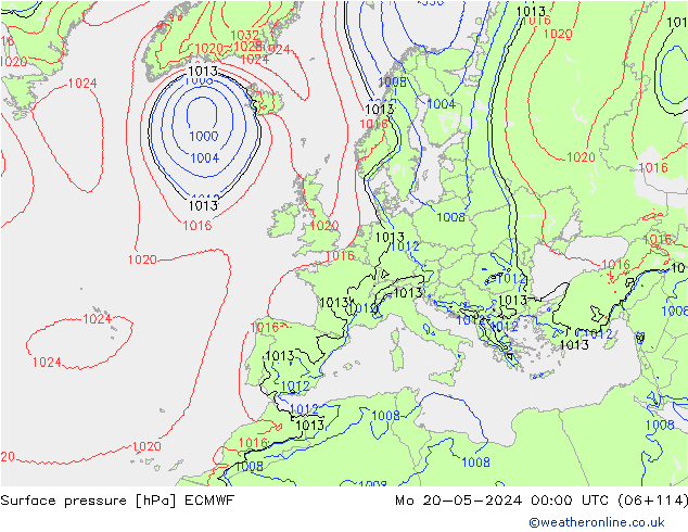 Bodendruck ECMWF Mo 20.05.2024 00 UTC