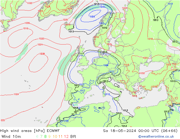 High wind areas ECMWF sab 18.05.2024 00 UTC