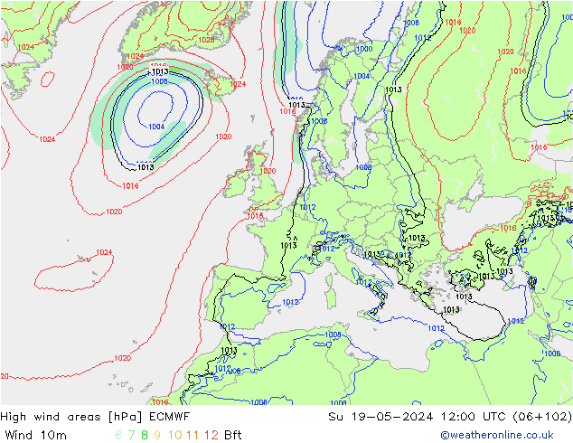 Windvelden ECMWF zo 19.05.2024 12 UTC