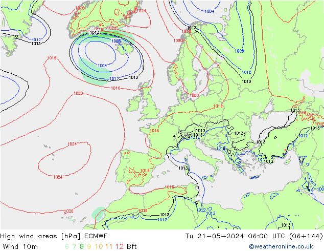 High wind areas ECMWF Tu 21.05.2024 06 UTC