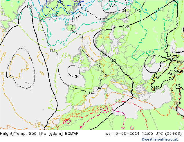 Géop./Temp. 850 hPa ECMWF mer 15.05.2024 12 UTC