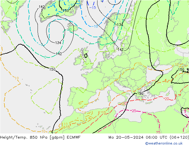 Height/Temp. 850 гПа ECMWF пн 20.05.2024 06 UTC