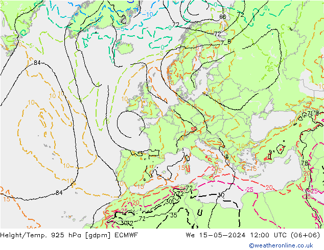 Height/Temp. 925 hPa ECMWF 星期三 15.05.2024 12 UTC