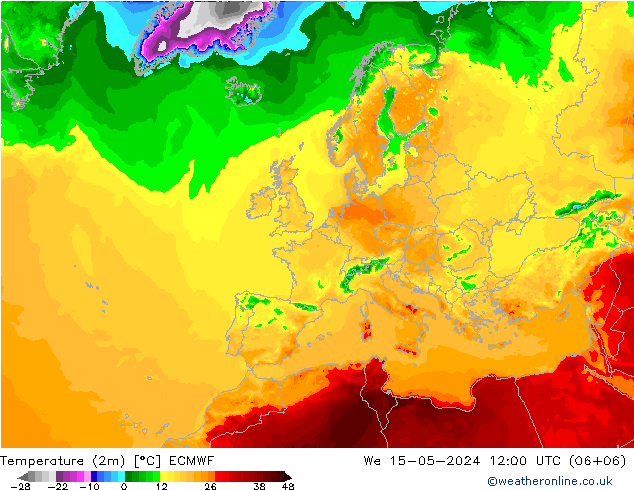 Temperature (2m) ECMWF We 15.05.2024 12 UTC