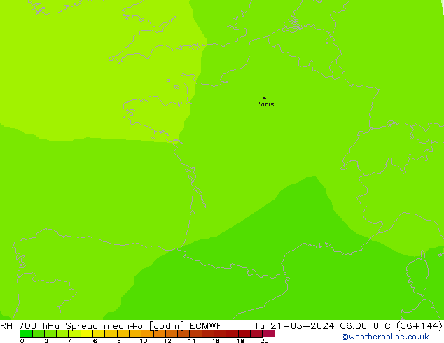 RH 700 hPa Spread ECMWF wto. 21.05.2024 06 UTC