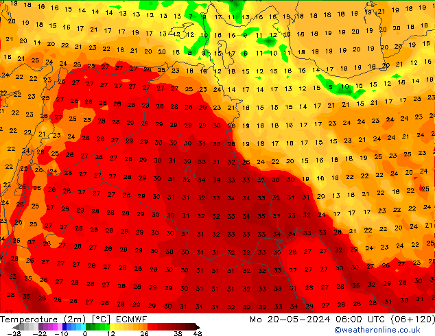 Temperatura (2m) ECMWF lun 20.05.2024 06 UTC