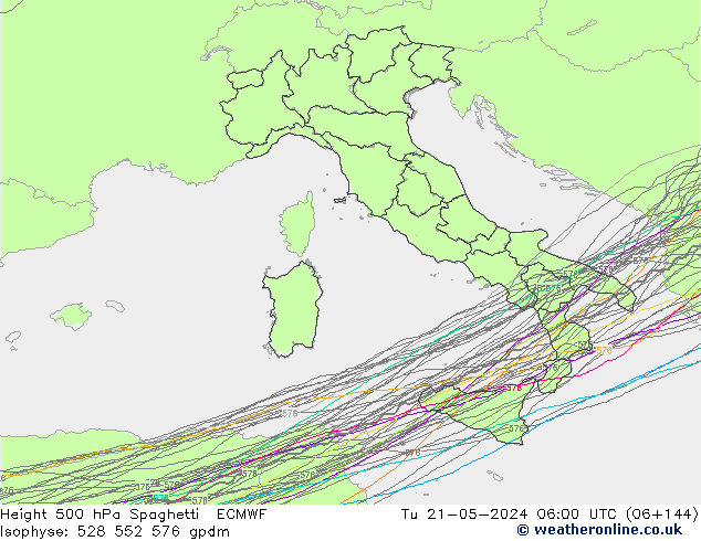 Height 500 hPa Spaghetti ECMWF  21.05.2024 06 UTC
