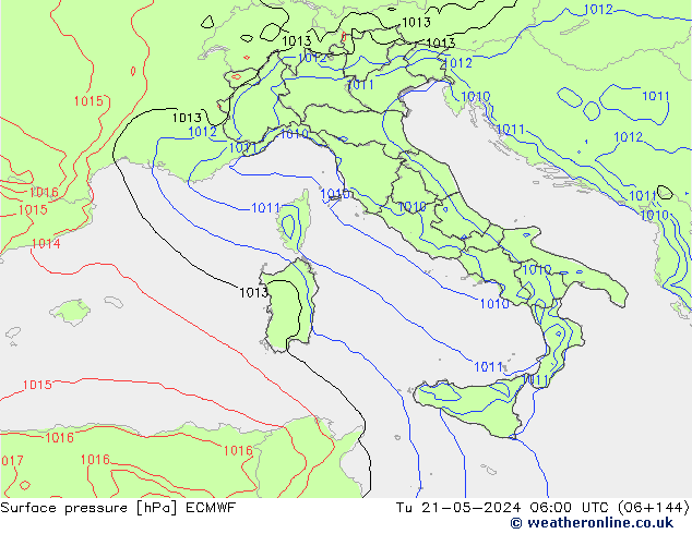 Surface pressure ECMWF Tu 21.05.2024 06 UTC