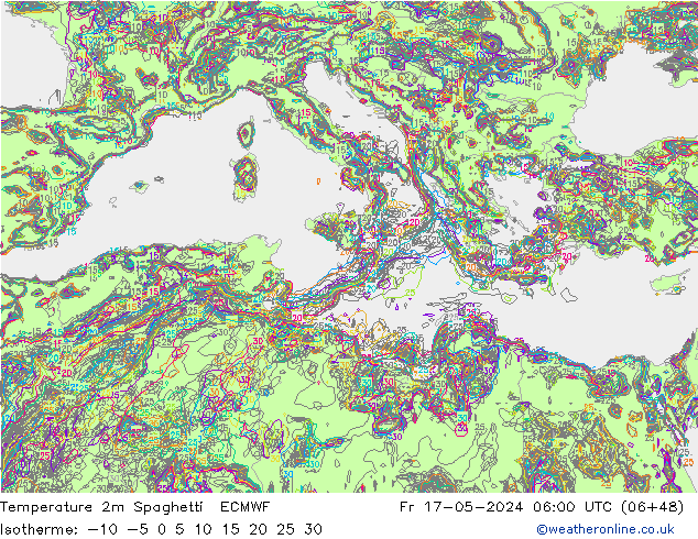 Temperatuurkaart Spaghetti ECMWF vr 17.05.2024 06 UTC