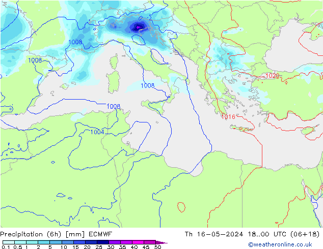Yağış (6h) ECMWF Per 16.05.2024 00 UTC