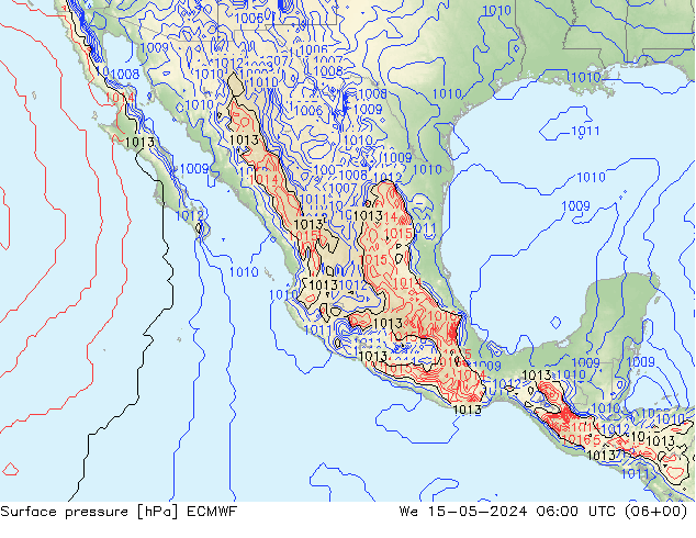 Presión superficial ECMWF mié 15.05.2024 06 UTC