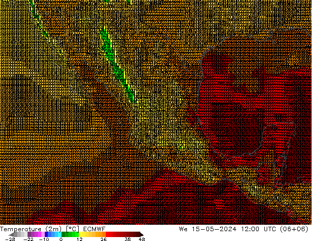 Temperatura (2m) ECMWF mié 15.05.2024 12 UTC