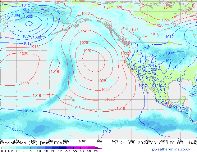 Precipitation (6h) ECMWF Út 21.05.2024 06 UTC