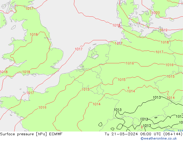 Surface pressure ECMWF Tu 21.05.2024 06 UTC