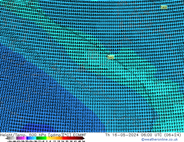 Height/Temp. 500 hPa ECMWF Čt 16.05.2024 06 UTC