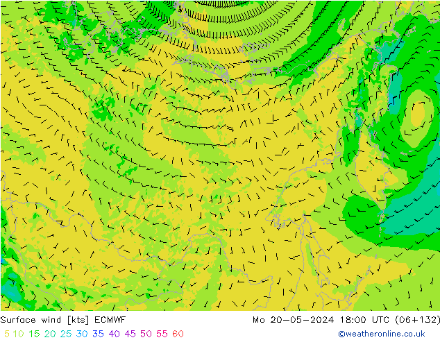 Surface wind ECMWF Mo 20.05.2024 18 UTC