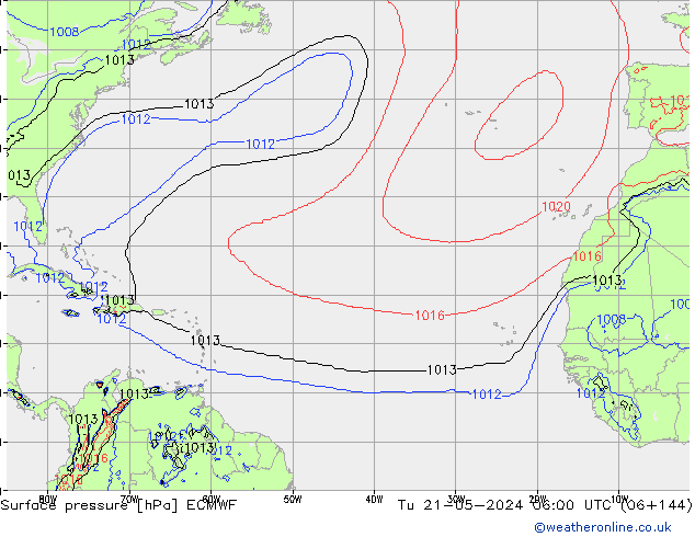 pressão do solo ECMWF Ter 21.05.2024 06 UTC