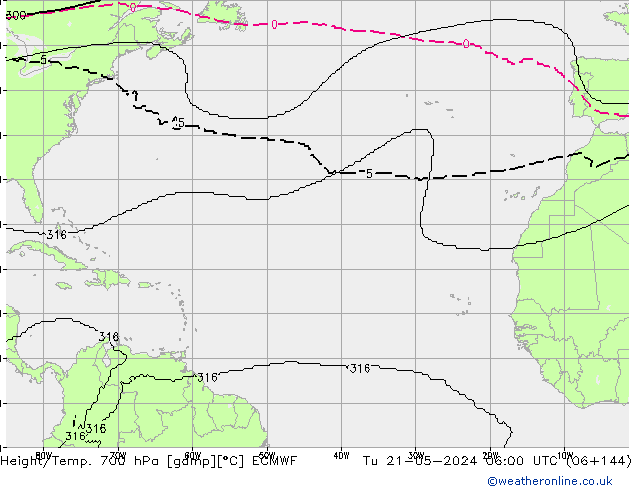 Height/Temp. 700 hPa ECMWF Tu 21.05.2024 06 UTC