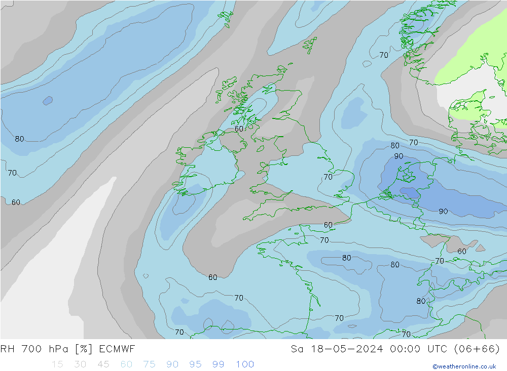 Humidité rel. 700 hPa ECMWF sam 18.05.2024 00 UTC