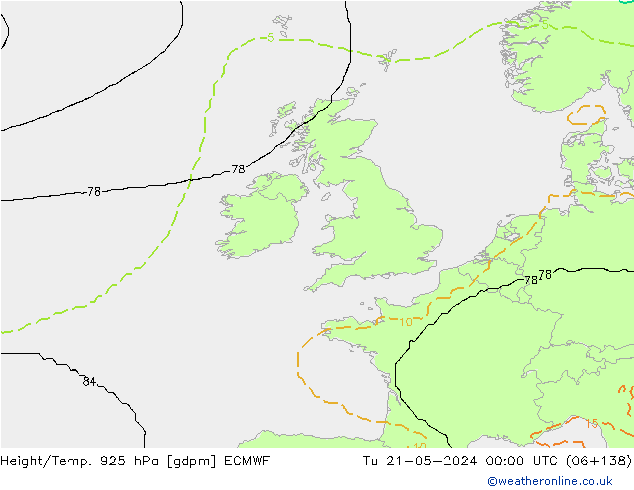 Yükseklik/Sıc. 925 hPa ECMWF Sa 21.05.2024 00 UTC