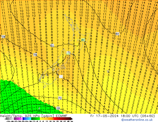 Height/Temp. 925 hPa ECMWF  17.05.2024 18 UTC