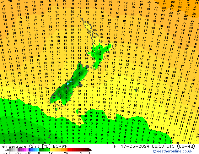 Sıcaklık Haritası (2m) ECMWF Cu 17.05.2024 06 UTC