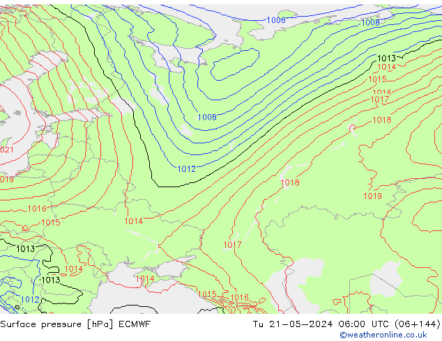 Atmosférický tlak ECMWF Út 21.05.2024 06 UTC