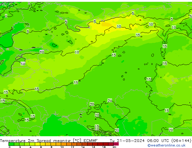 Temperatura 2m Spread ECMWF mar 21.05.2024 06 UTC