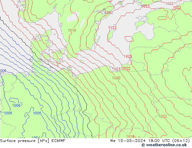 Surface pressure ECMWF We 15.05.2024 18 UTC
