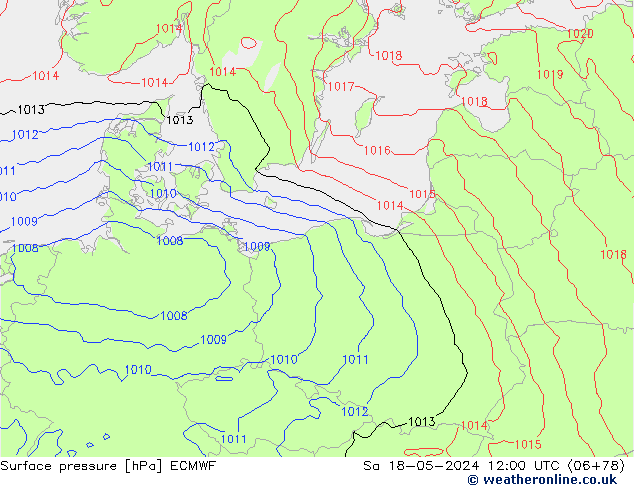 Presión superficial ECMWF sáb 18.05.2024 12 UTC
