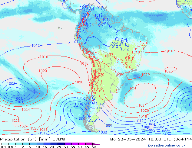 Precipitation (6h) ECMWF Mo 20.05.2024 00 UTC