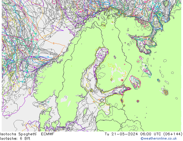 Isotachs Spaghetti ECMWF Út 21.05.2024 06 UTC