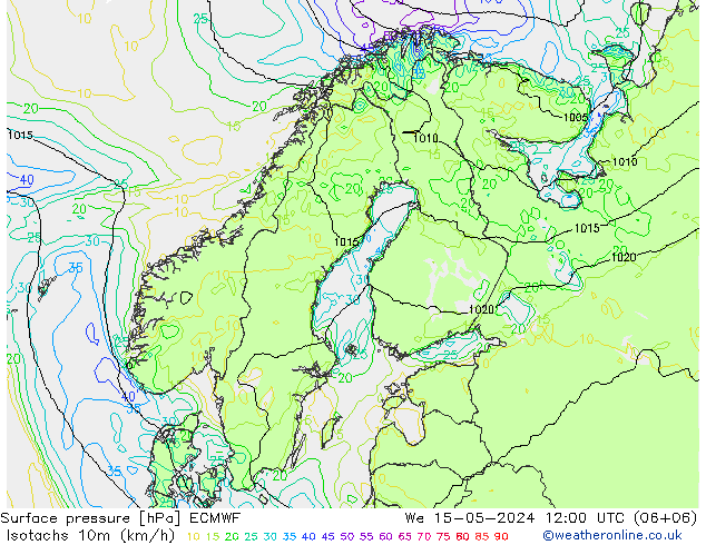 10米等风速线 (kph) ECMWF 星期三 15.05.2024 12 UTC