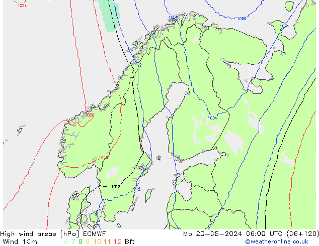 High wind areas ECMWF Mo 20.05.2024 06 UTC
