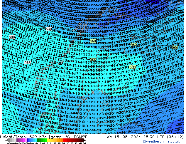Height/Temp. 500 hPa ECMWF Mi 15.05.2024 18 UTC