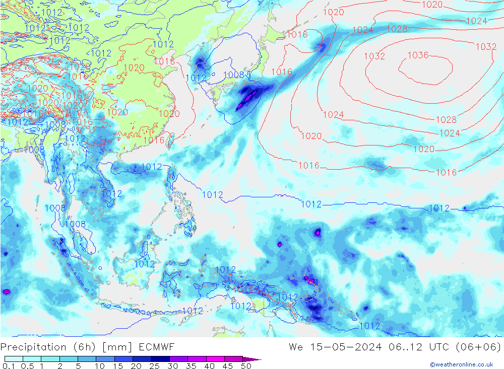 Precipitazione (6h) ECMWF mer 15.05.2024 12 UTC
