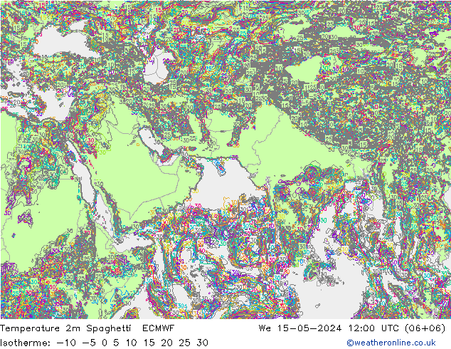 карта температуры Spaghetti ECMWF ср 15.05.2024 12 UTC