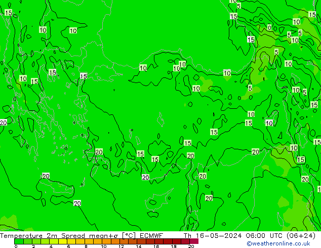 Temperatura 2m Spread ECMWF jue 16.05.2024 06 UTC