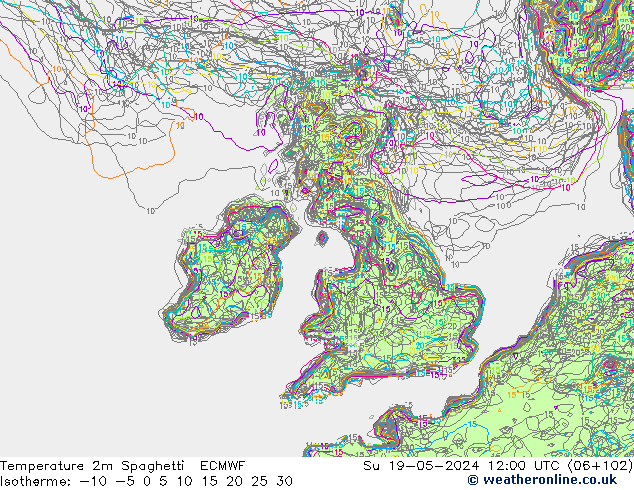 Temperatura 2m Spaghetti ECMWF dom 19.05.2024 12 UTC