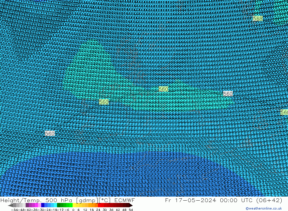 Hoogte/Temp. 500 hPa ECMWF vr 17.05.2024 00 UTC
