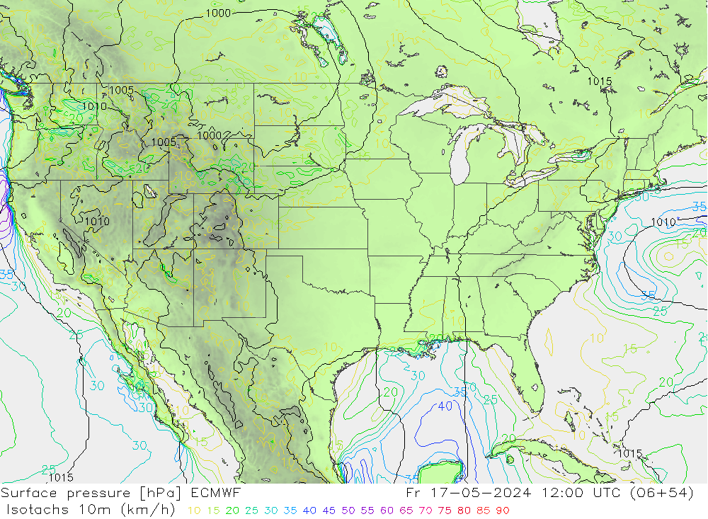 Eşrüzgar Hızları (km/sa) ECMWF Cu 17.05.2024 12 UTC