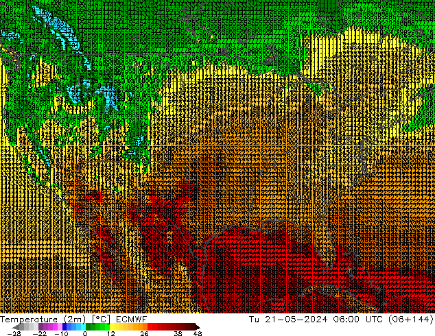 Temperatuurkaart (2m) ECMWF di 21.05.2024 06 UTC