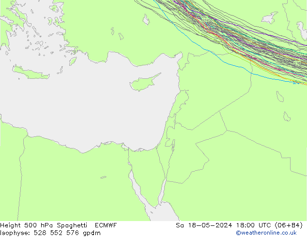 Height 500 hPa Spaghetti ECMWF Sa 18.05.2024 18 UTC