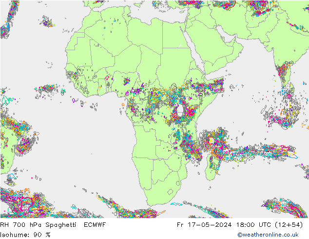 RH 700 hPa Spaghetti ECMWF Fr 17.05.2024 18 UTC