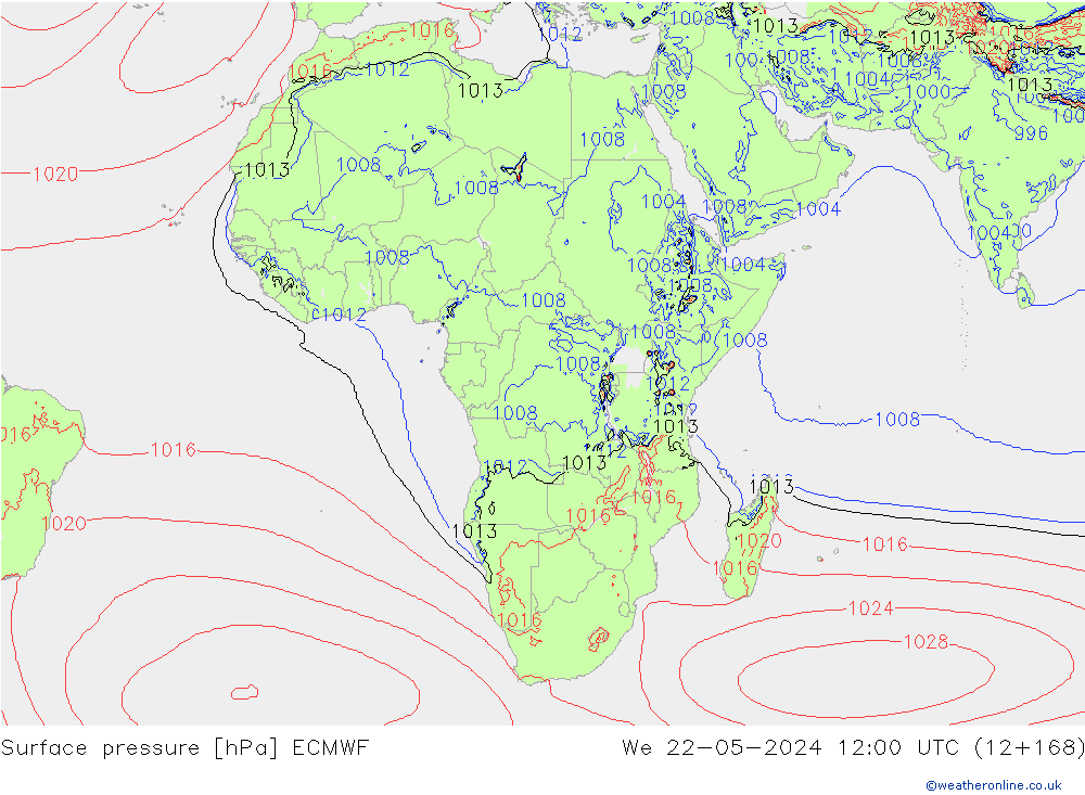 Luchtdruk (Grond) ECMWF wo 22.05.2024 12 UTC