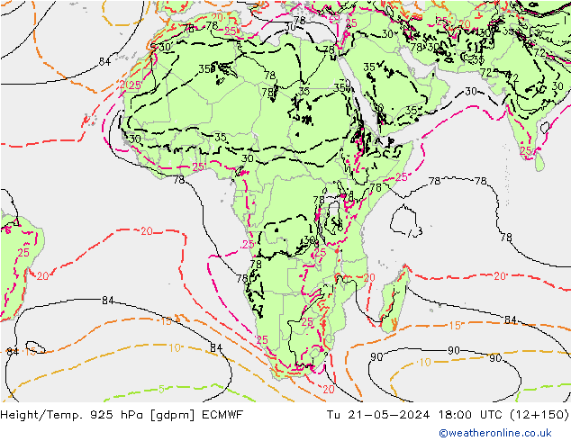 Height/Temp. 925 hPa ECMWF Ter 21.05.2024 18 UTC