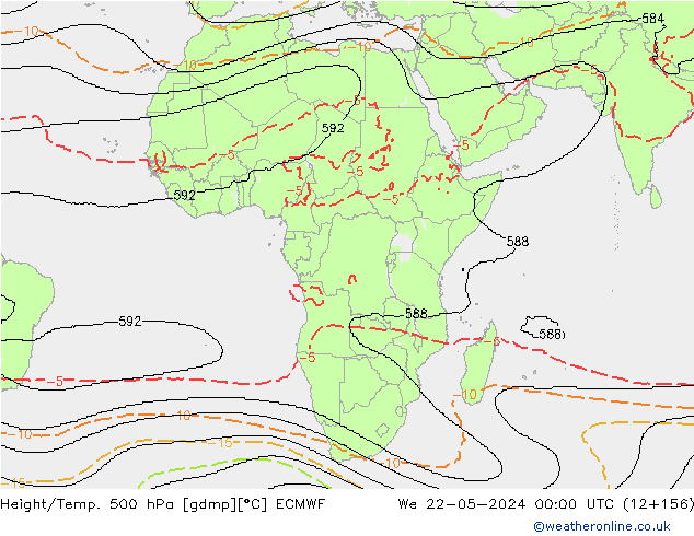 Hoogte/Temp. 500 hPa ECMWF wo 22.05.2024 00 UTC