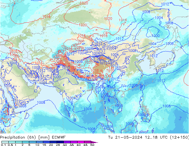 Precipitação (6h) ECMWF Ter 21.05.2024 18 UTC